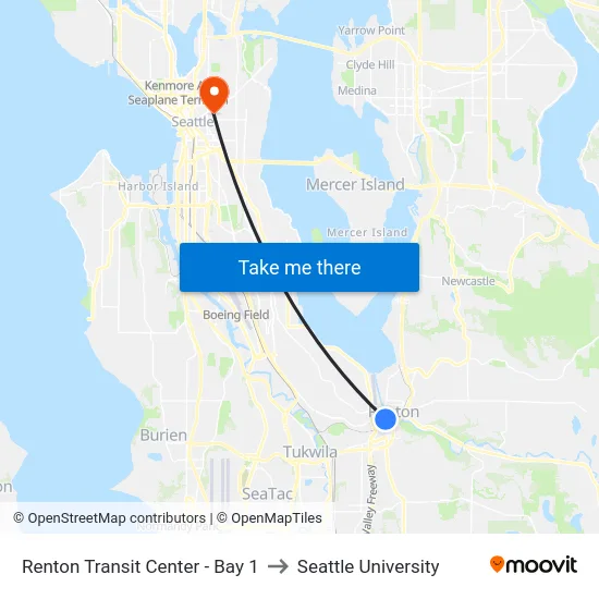 Renton Transit Center - Bay 1 to Seattle University map