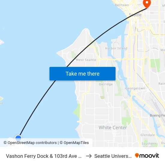 Vashon Ferry Dock & 103rd Ave SW to Seattle University map