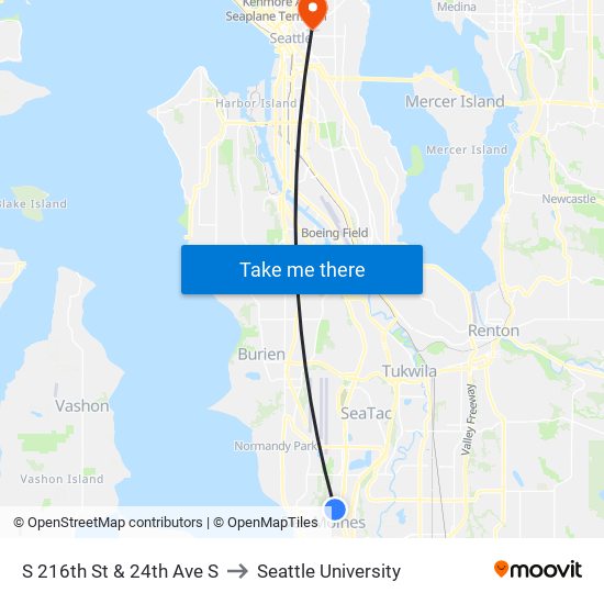 S 216th St & 24th Ave S to Seattle University map