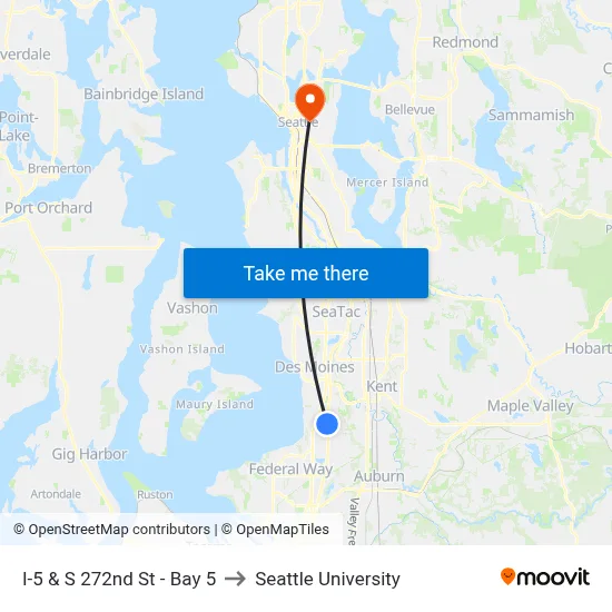 I-5 & S 272nd St - Bay 5 to Seattle University map
