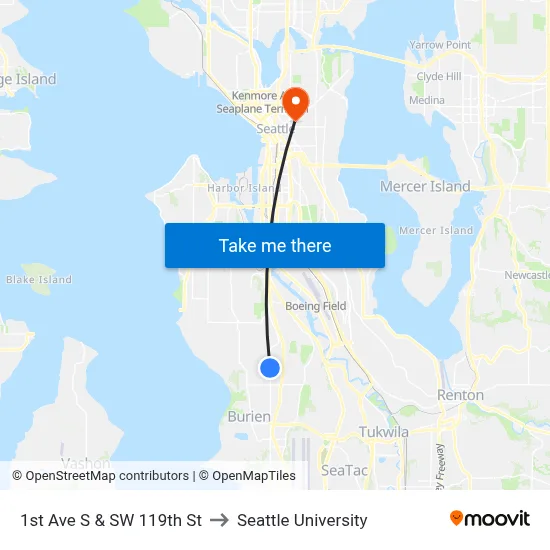 1st Ave S & SW 119th St to Seattle University map
