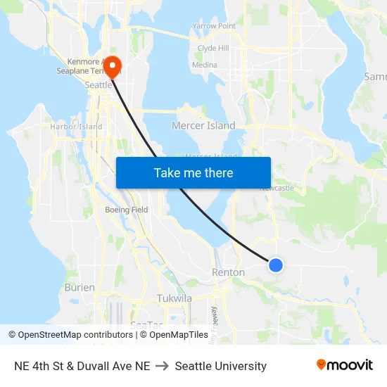 NE 4th St & Duvall Ave NE to Seattle University map