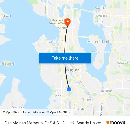 Des Moines Memorial Dr S & S 128th St to Seattle University map