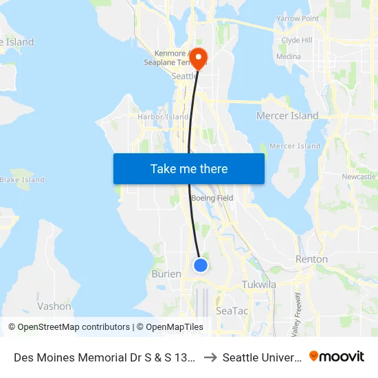 Des Moines Memorial Dr S & S 138th St to Seattle University map