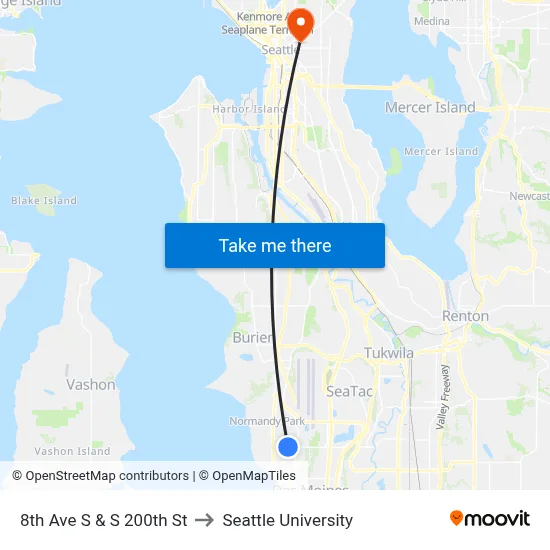 8th Ave S & S 200th St to Seattle University map