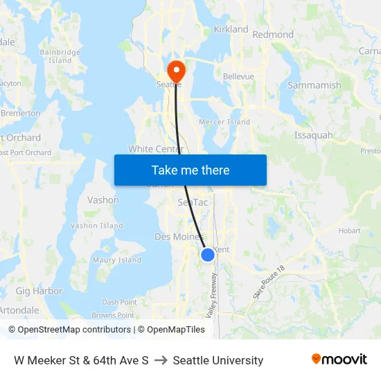W Meeker St & 64th Ave S to Seattle University map