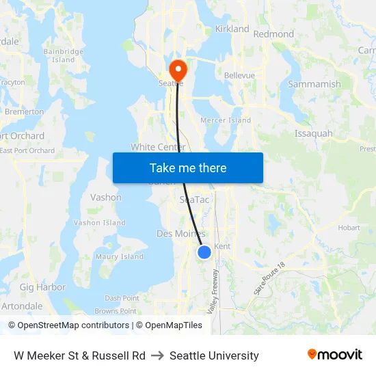 W Meeker St & Russell Rd to Seattle University map