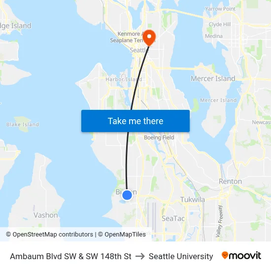 Ambaum Blvd SW & SW 148th St to Seattle University map