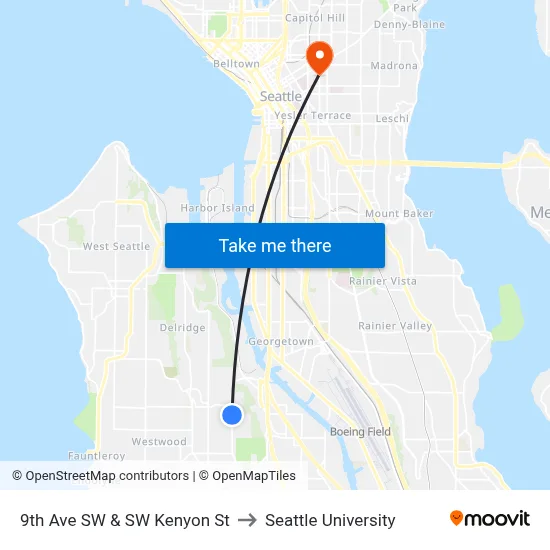 9th Ave SW & SW Kenyon St to Seattle University map