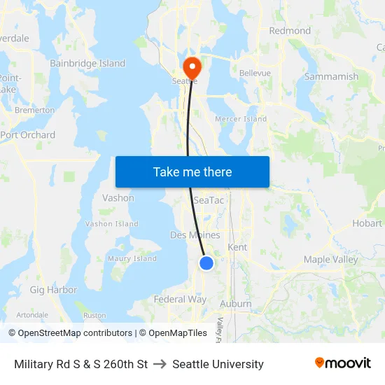Military Rd S & S 260th St to Seattle University map
