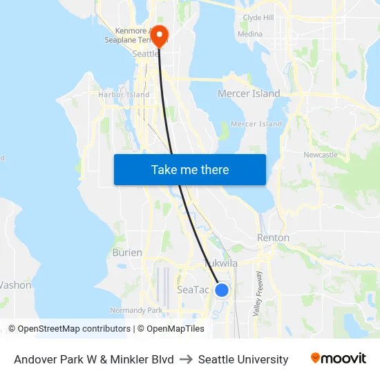 Andover Park W & Minkler Blvd to Seattle University map