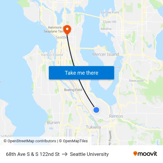 68th Ave S & S 122nd St to Seattle University map