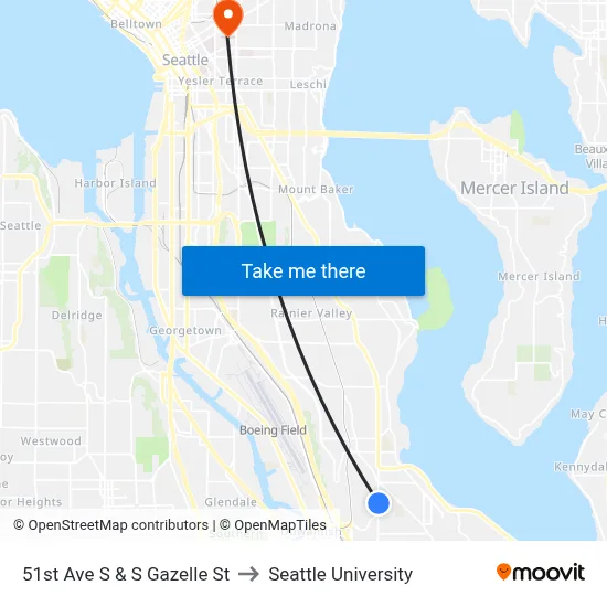 51st Ave S & S Gazelle St to Seattle University map