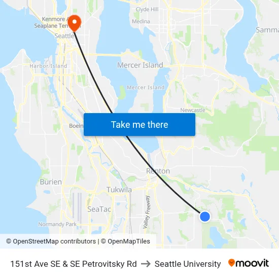 151st Ave SE & SE Petrovitsky Rd to Seattle University map