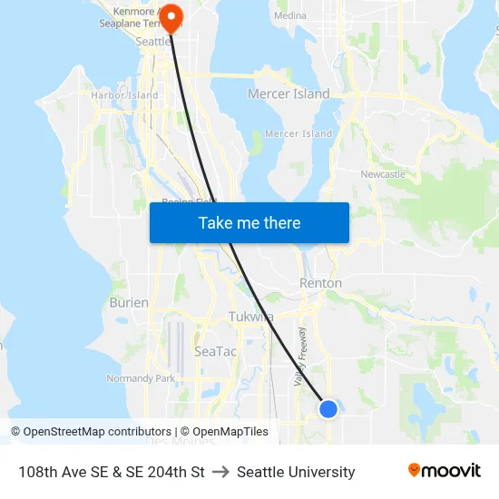 108th Ave SE & SE 204th St to Seattle University map