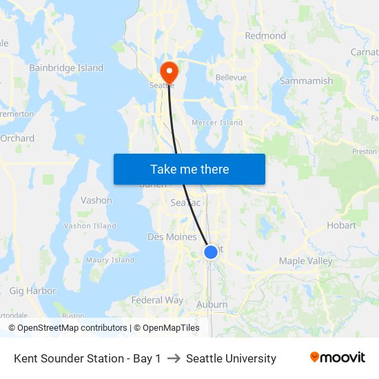 Kent Sounder Station - Bay 1 to Seattle University map