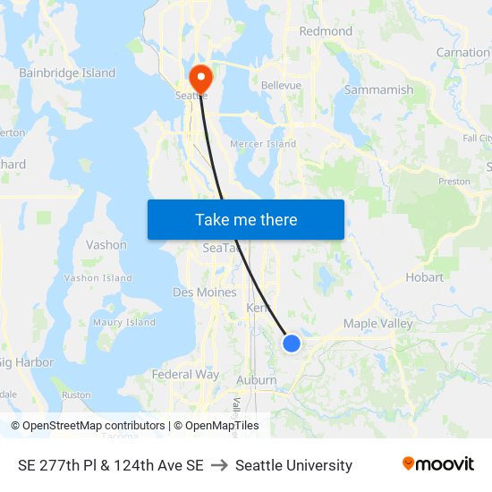 SE 277th Pl & 124th Ave SE to Seattle University map