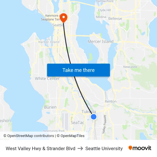 West Valley Hwy & Strander Blvd to Seattle University map