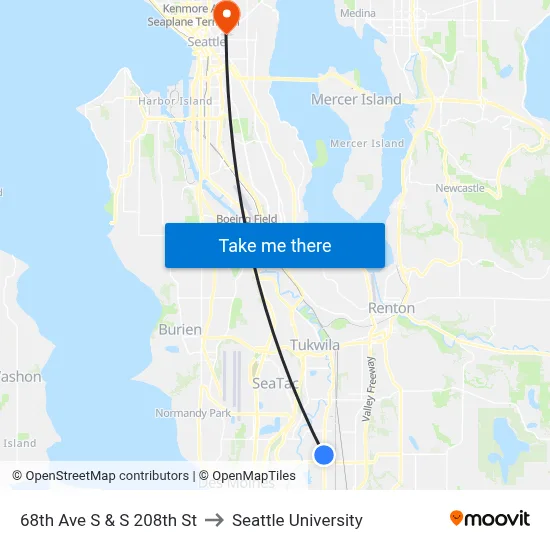 68th Ave S & S 208th St to Seattle University map