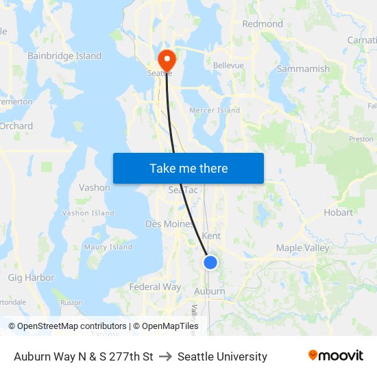 Auburn Way N & S 277th St to Seattle University map