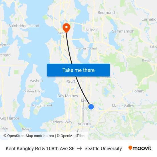Kent Kangley Rd & 108th Ave SE to Seattle University map