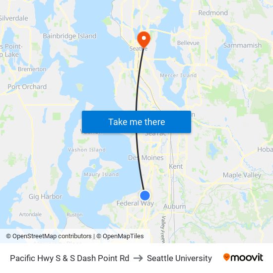 Pacific Hwy S & S Dash Point Rd to Seattle University map