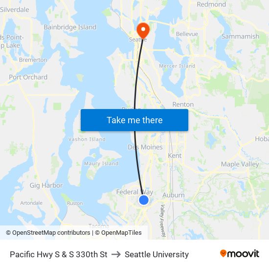 Pacific Hwy S & S 330th St to Seattle University map