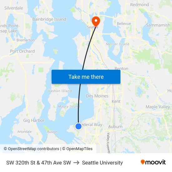 SW 320th St & 47th Ave SW to Seattle University map