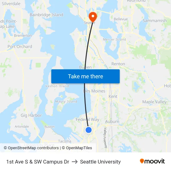 1st Ave S & SW Campus Dr to Seattle University map