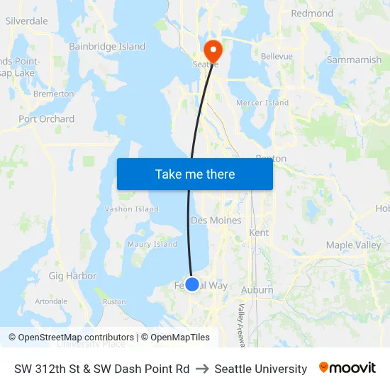 SW 312th St & SW Dash Point Rd to Seattle University map