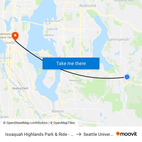 Issaquah Highlands Park & Ride - Bay 4 to Seattle University map