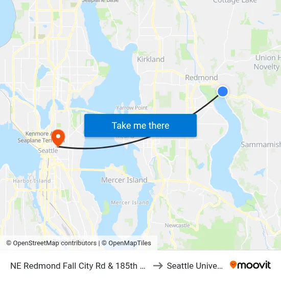 NE Redmond Fall City Rd & 185th Ave NE to Seattle University map