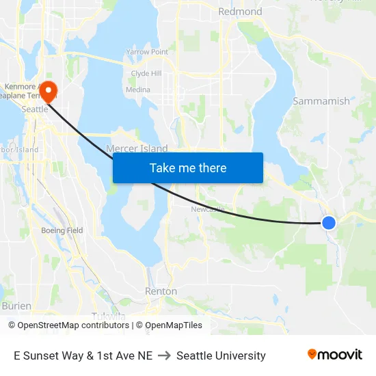 E Sunset Way & 1st Ave NE to Seattle University map
