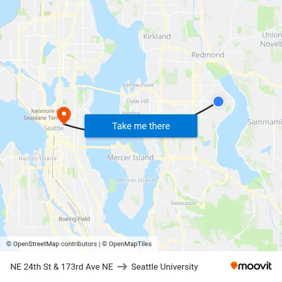 NE 24th St & 173rd Ave NE to Seattle University map
