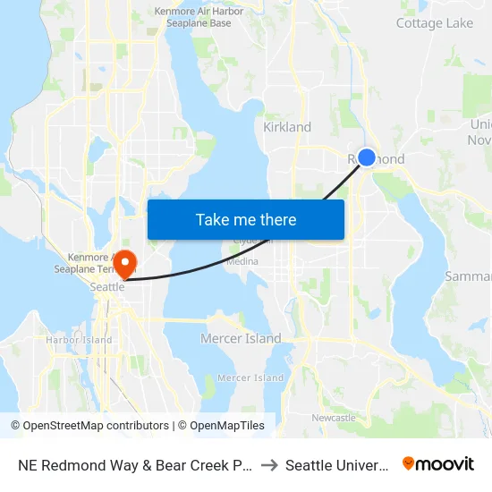 NE Redmond Way & Bear Creek Pkwy to Seattle University map