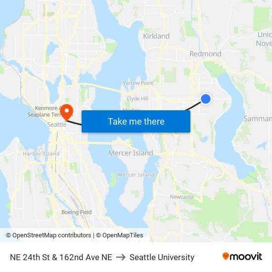 NE 24th St & 162nd Ave NE to Seattle University map