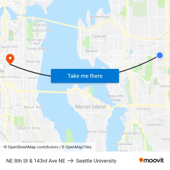 NE 8th St & 143rd Ave NE to Seattle University map