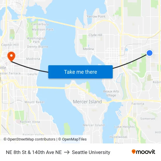 NE 8th St & 140th Ave NE to Seattle University map
