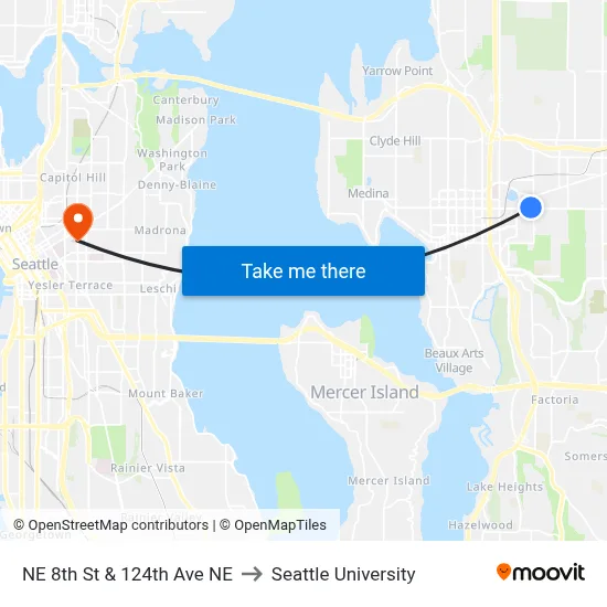 NE 8th St & 124th Ave NE to Seattle University map