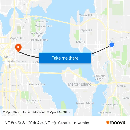 NE 8th St & 120th Ave NE to Seattle University map