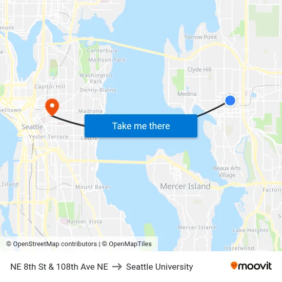 NE 8th St & 108th Ave NE to Seattle University map