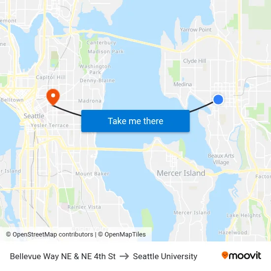 Bellevue Way NE & NE 4th St to Seattle University map
