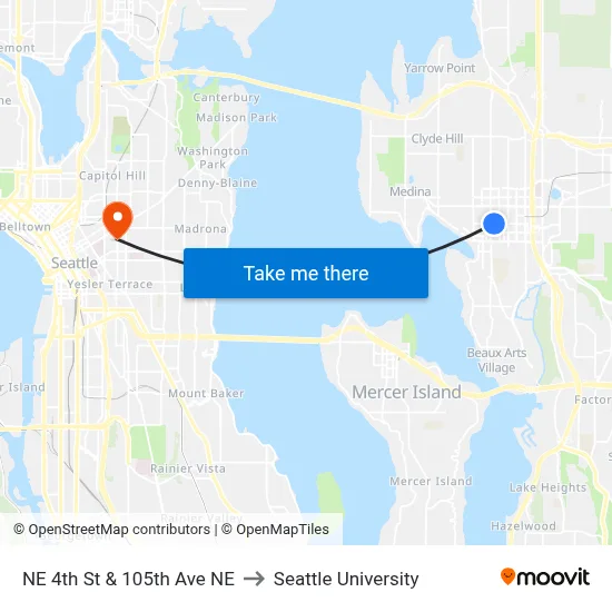 NE 4th St & 105th Ave NE to Seattle University map
