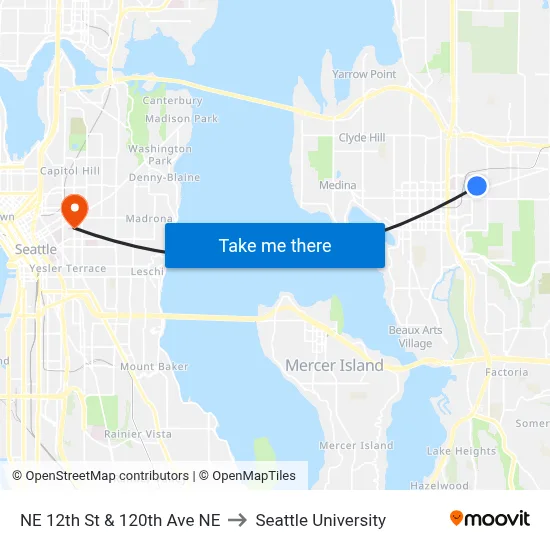 NE 12th St & 120th Ave NE to Seattle University map