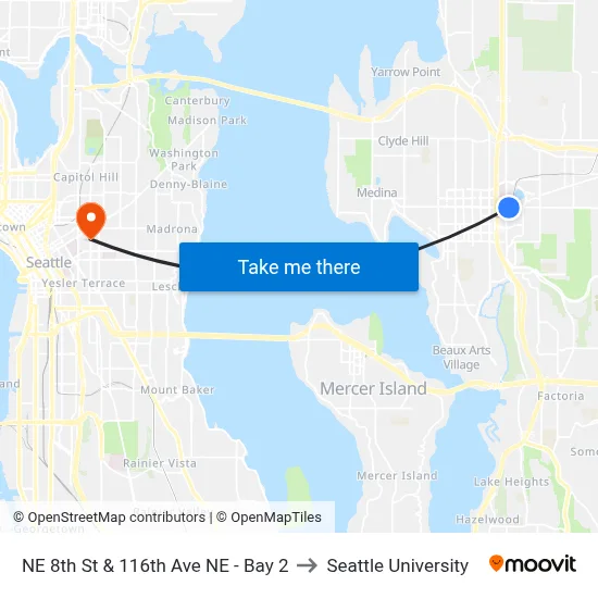 NE 8th St & 116th Ave NE - Bay 2 to Seattle University map