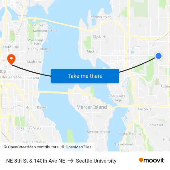NE 8th St & 140th Ave NE to Seattle University map