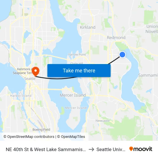 NE 40th St & West Lake Sammamish Pkwy SE to Seattle University map