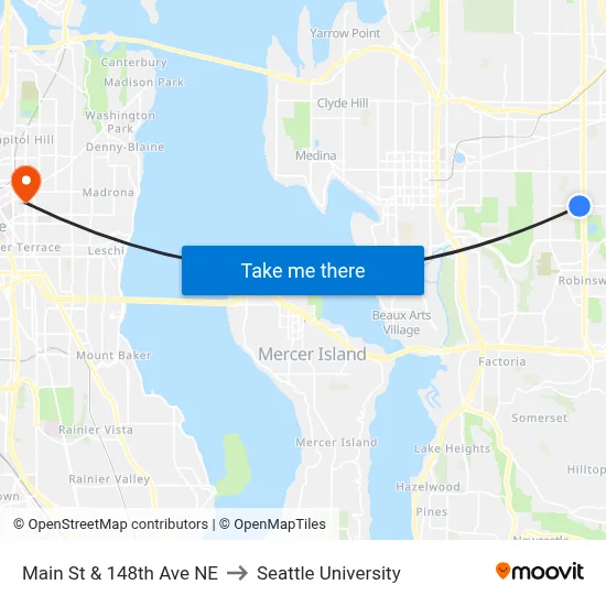 Main St & 148th Ave NE to Seattle University map