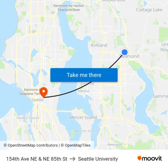154th Ave NE & NE 85th St to Seattle University map