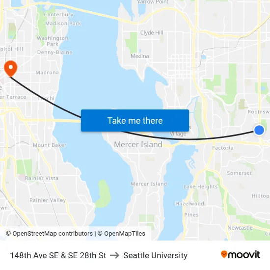 148th Ave SE & SE 28th St to Seattle University map